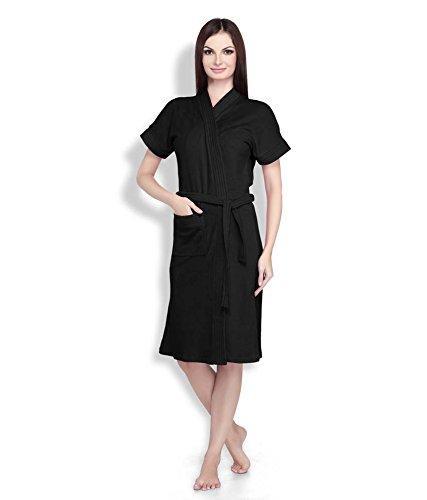 BATHROBE GOWN IN 100% COTTON SOFT TERRY TOWEL UNISEX BY FILMAX® ORIGINALS (FREE SIZE - BLACK) - NEIGHBOUR JOY