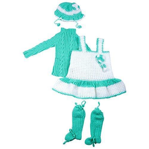 kuchipoo Baby Girls' Hand Knitted Woollen Knee-Long Dress (KUC-FRK-202_Green & White_18-24 months) - NEIGHBOUR JOY