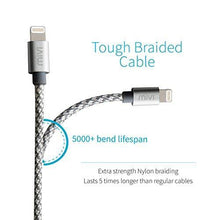 Apple MFi Certified 6ft long Nylon Braided Original Mivi Tough Lightning Cable for iPhone, iPad and iPod, Super fast charging up to 2.4Amps (Silver)