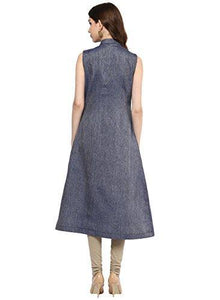 Aahwan Women's Blue Denim A-line Long Kurti - NEIGHBOUR JOY