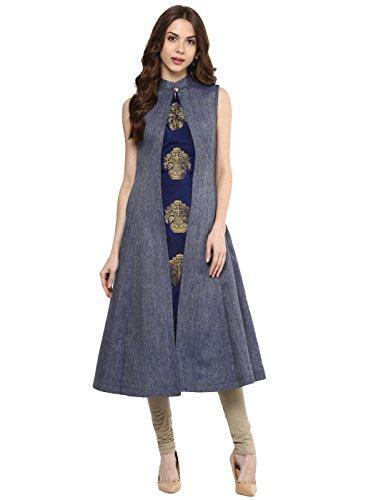 Aahwan Women's Blue Denim A-line Long Kurti - NEIGHBOUR JOY