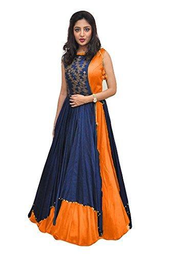 Dresses for women Western wear for party Designer Today offers buy online Low Price Sale Orange Color Banglori Silk Fabric Free Size Gown with jacket - NEIGHBOUR JOY