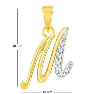 Alphabet Collection Initial Letter "M"Gold and Rhodium Plated Alloy Pendant for Men & Women made with Cubic Zirconia -  P1107G [VKP1107G] - NEIGHBOUR JOY