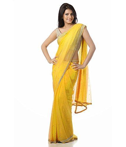 Lemon Yellow Banarasi Silk Saree in Pure Khaddi Chiffon - Mirra Clothing