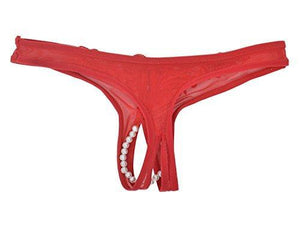 Bomshel Women Crotchless Lingerie Pearl Bead Underwear G-string Thong (Red) - NEIGHBOUR JOY