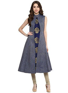 Aahwan Women's Blue Denim A-line Long Kurti - NEIGHBOUR JOY