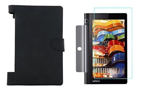 Colorcase Tablet Flip Cover Case for Lenovo Tab 3 Yoga 8.0 (YT3-850F) - (Black) with Tempered Glass (Combo Set) - NEIGHBOUR JOY