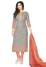 Salwar Studio Women's Grey & Peach Cotton Self Printed Dress Material with Dupatta - NEIGHBOUR JOY
