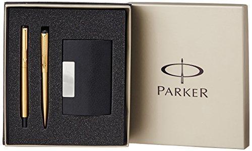 Parker Vector Gift Set Vector Chrome Trim Black Roller Ball Pen with Black  Card Holder (Ink - Blue) : Amazon.in: Office Products