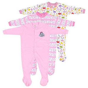 Baby Grow Minni Berry Long Sleeve Cotton Sleep Suit Romper Set of 3 For Girls (3-6M) - NEIGHBOUR JOY