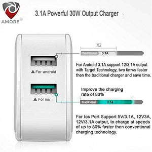 Amore 3.1 Amp Dual Port Fast Wall Charger Adapter compatible with Android Mobiles With Micro USB Data+Charging Cable - NEIGHBOUR JOY