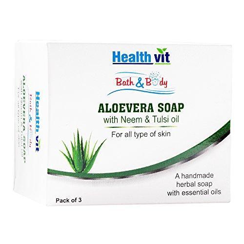 Healthvit Bath and Body Aloevera Soap with Neem and Tulsi Oil, 75g (Pack of 3)