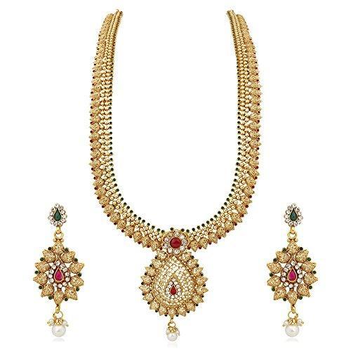 Apara Bridal Copper Long Rani Haram Haar Necklace Set with Pearl drop and Austrian Diamond for Women - NEIGHBOUR JOY