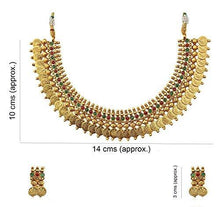 YouBella Traditional Red and Green Temple coin Necklace Set / Jewellery Set with Earrings for Women