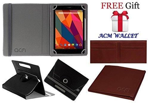 Acm Rotating Leather Flip Case For Micromax Canvas Tab P681 Tablet Cover Stand Black (FREE Acm Wallet Included) - NEIGHBOUR JOY