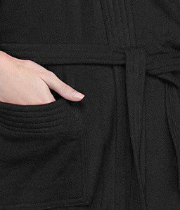 BATHROBE GOWN IN 100% COTTON SOFT TERRY TOWEL UNISEX BY FILMAX® ORIGINALS (FREE SIZE - BLACK) - NEIGHBOUR JOY