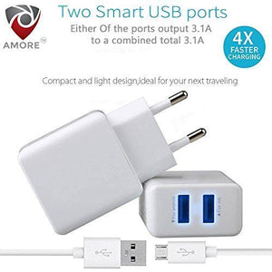 Amore 3.1 Amp Dual Port Fast Wall Charger Adapter compatible with Android Mobiles With Micro USB Data+Charging Cable - NEIGHBOUR JOY