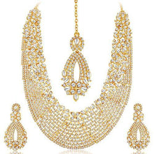 Sukkhi Gold Plated Australian Diamond Choker Necklace With Drop Earring & Mangtika For Women