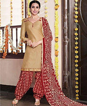 EthnicJunction Women's Glaze Cotton Patiala Style Unstitched Dress Material (EJ1097-106_Light Brown) - NEIGHBOUR JOY